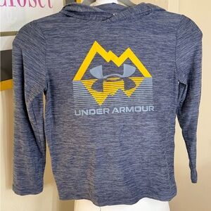 Under Armour Kids Heathered Blue Hoodie with Yellow Graphic